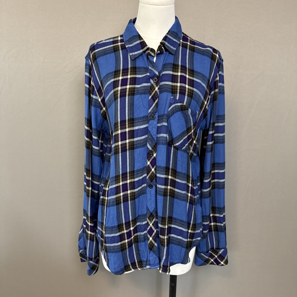 Rails Hunter Plaid Button-Up Shirt Sapphire Indigo Long Sleeve Medium